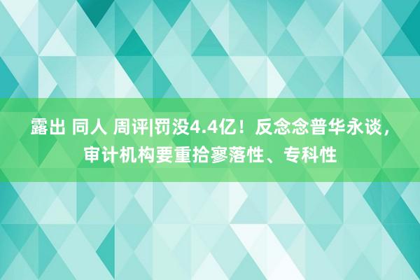 露出 同人 周评|罚没4.4亿！反念念普华永谈，审计机构要重拾寥落性、专科性