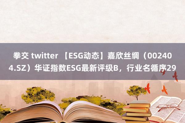 拳交 twitter 【ESG动态】嘉欣丝绸（002404.SZ）华证指数ESG最新评级B，行业名循序29