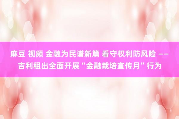 麻豆 视频 金融为民谱新篇 看守权利防风险 ——吉利租出全面开展“金融栽培宣传月”行为