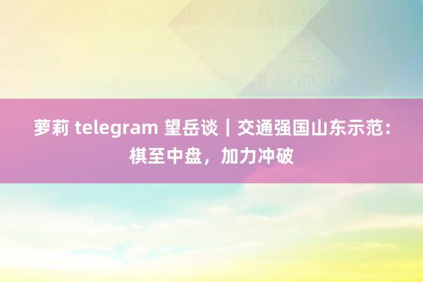 萝莉 telegram 望岳谈｜交通强国山东示范：棋至中盘，加力冲破