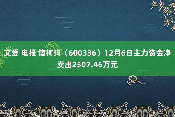 文爱 电报 澳柯玛（600336）12月6日主力资金净卖出2507.46万元